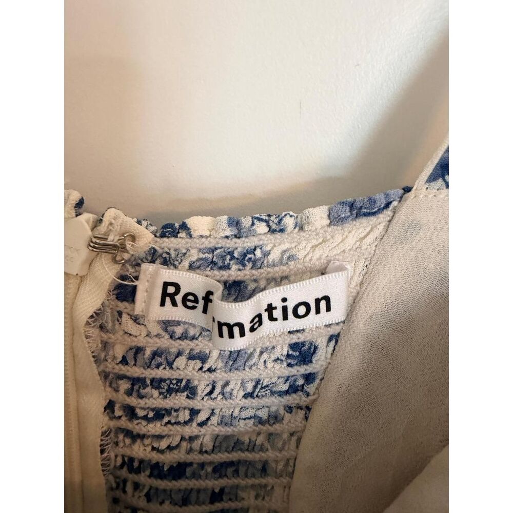 Reformation Women's Blue and White Summer-dress Nikita midi - Picture 5 of 8